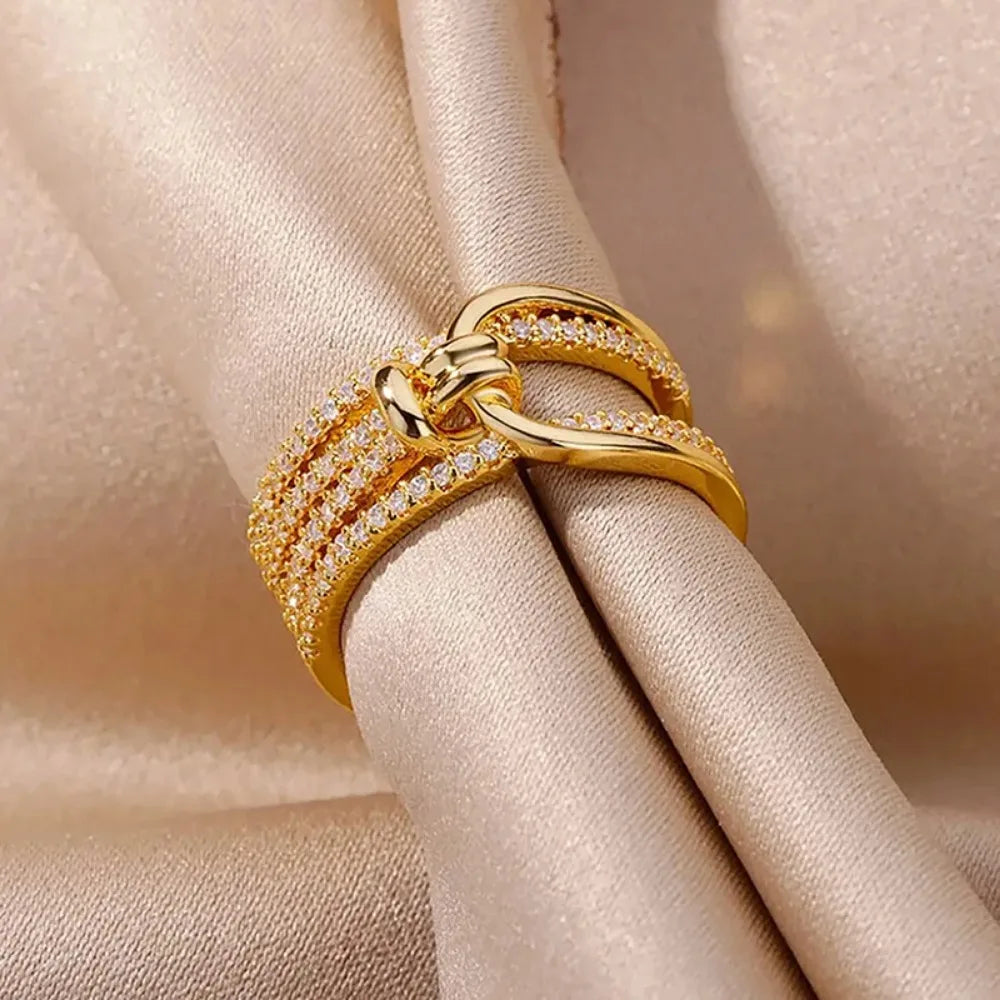 Gold Plated Double Layer Zircon Ring