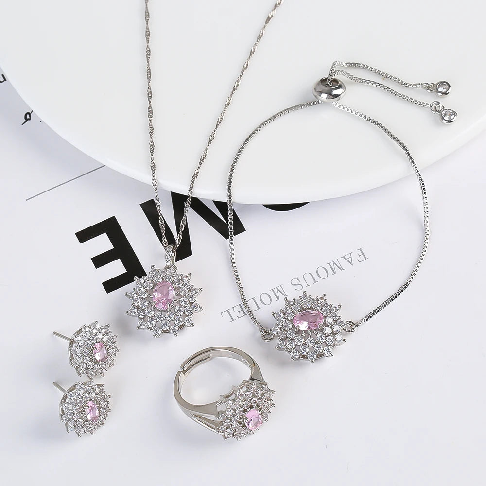Snowflake Zircon Jewelry Set – 4-Piece (Necklace, Bracelet, Earrings, Ring) – Classic Luxury Gift MLADC & P