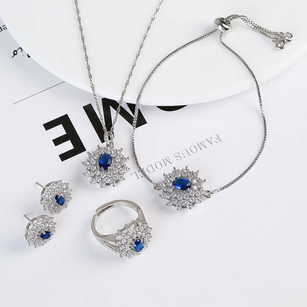 Snowflake Zircon Jewelry Set – 4-Piece (Necklace, Bracelet, Earrings, Ring) – Classic Luxury Gift MLADC & P