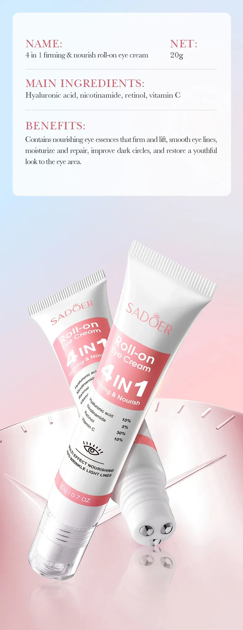 Instant Eye Bag Removal Cream Retinol Anti-Wrinkle Firming Skin Fade Fine Lines Anti Dark Circle Puffiness Brighten Eye skinCare MLADC & P