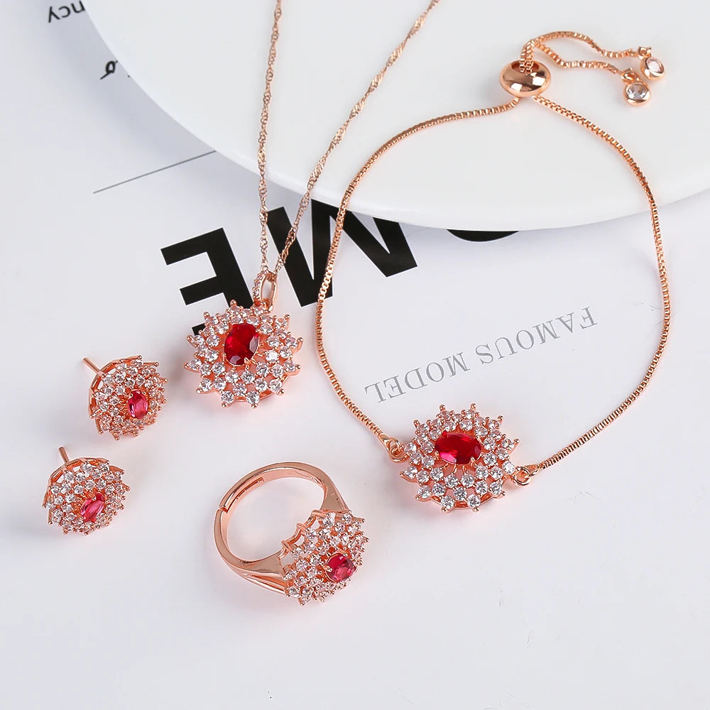 Snowflake Zircon Jewelry Set – 4-Piece (Necklace, Bracelet, Earrings, Ring) – Classic Luxury Gift MLADC & P