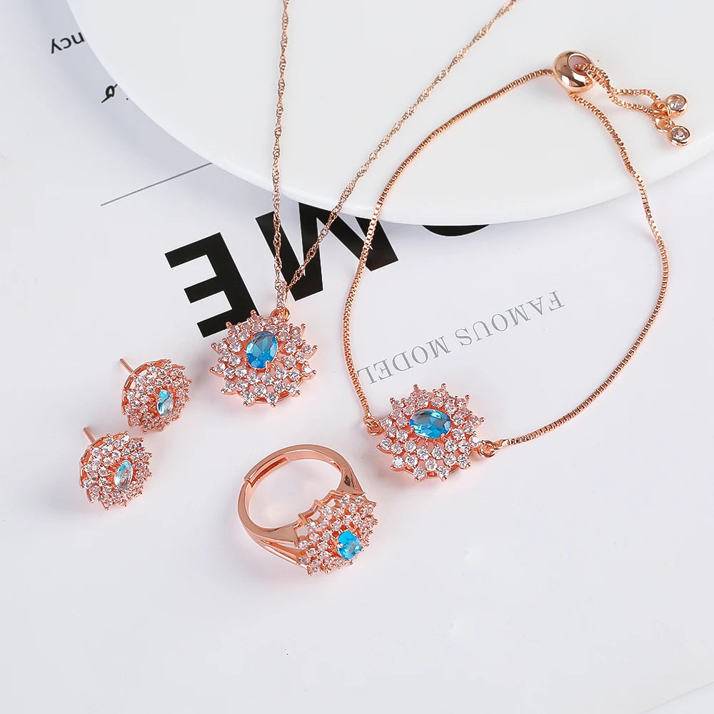 Snowflake Zircon Jewelry Set – 4-Piece (Necklace, Bracelet, Earrings, Ring) – Classic Luxury Gift MLADC & P
