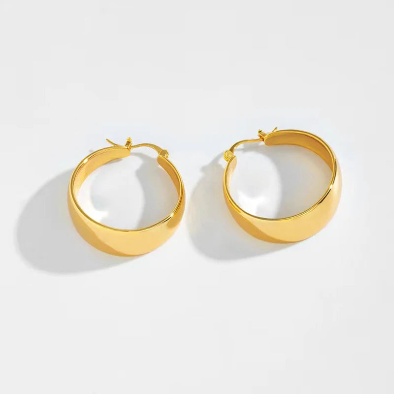 Gold Plated Wide Hoop Earrings