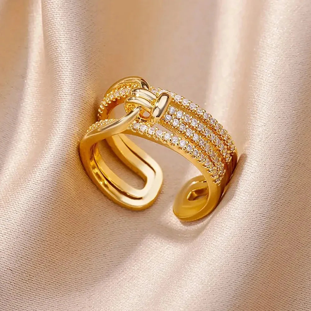Gold Plated Double Layer Zircon Ring