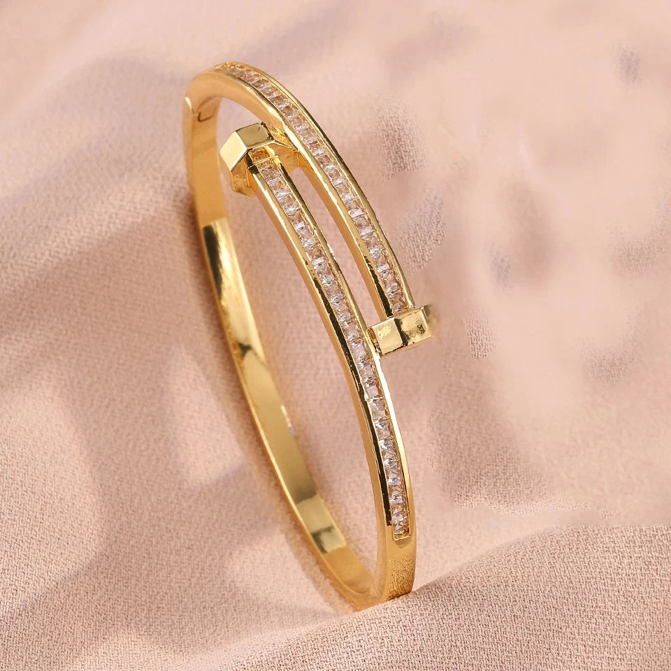 18K Gold Plated Nail Bracelet with Zirconia