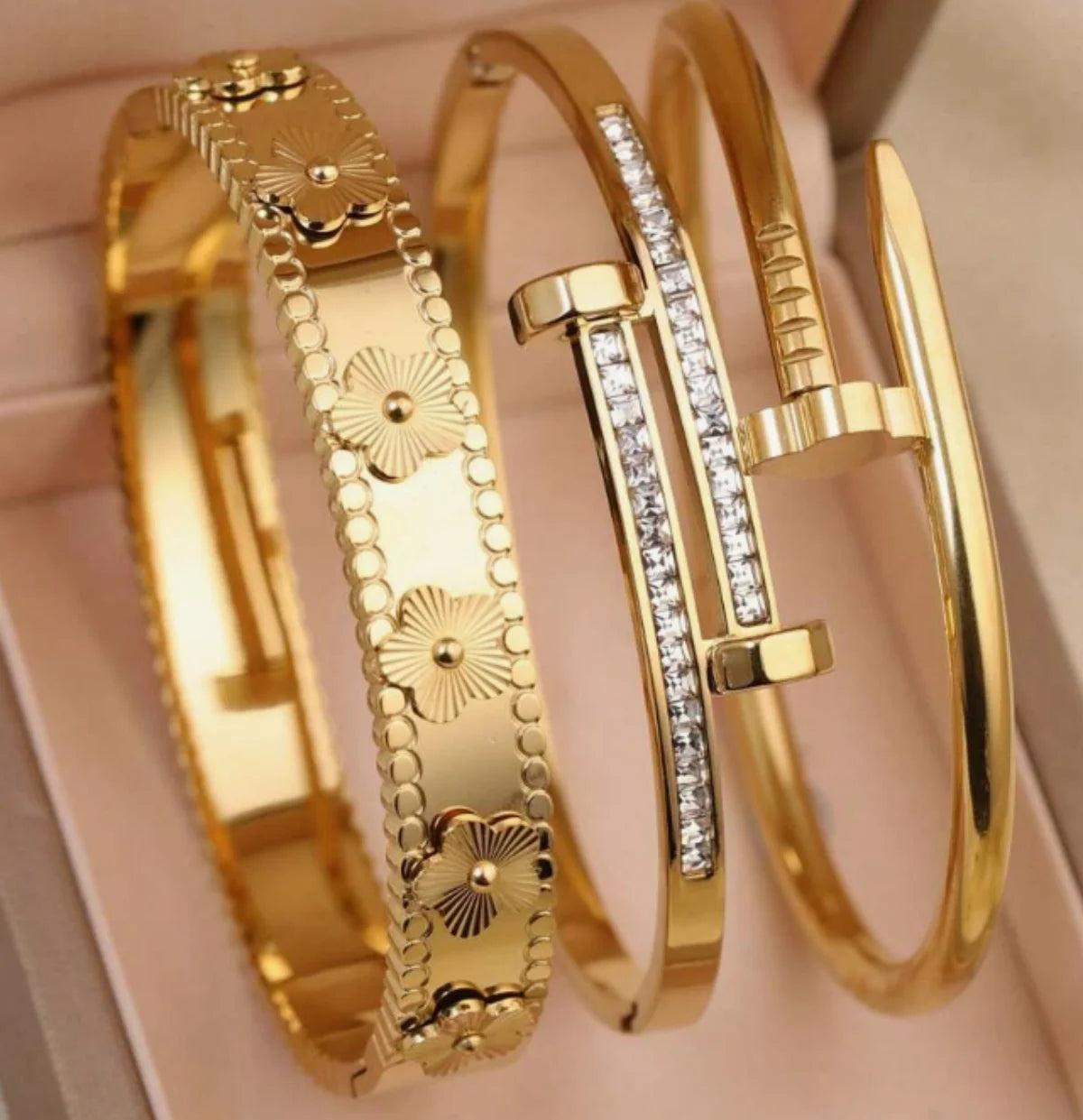 18K Gold Plated Nail Bracelet with Zirconia
