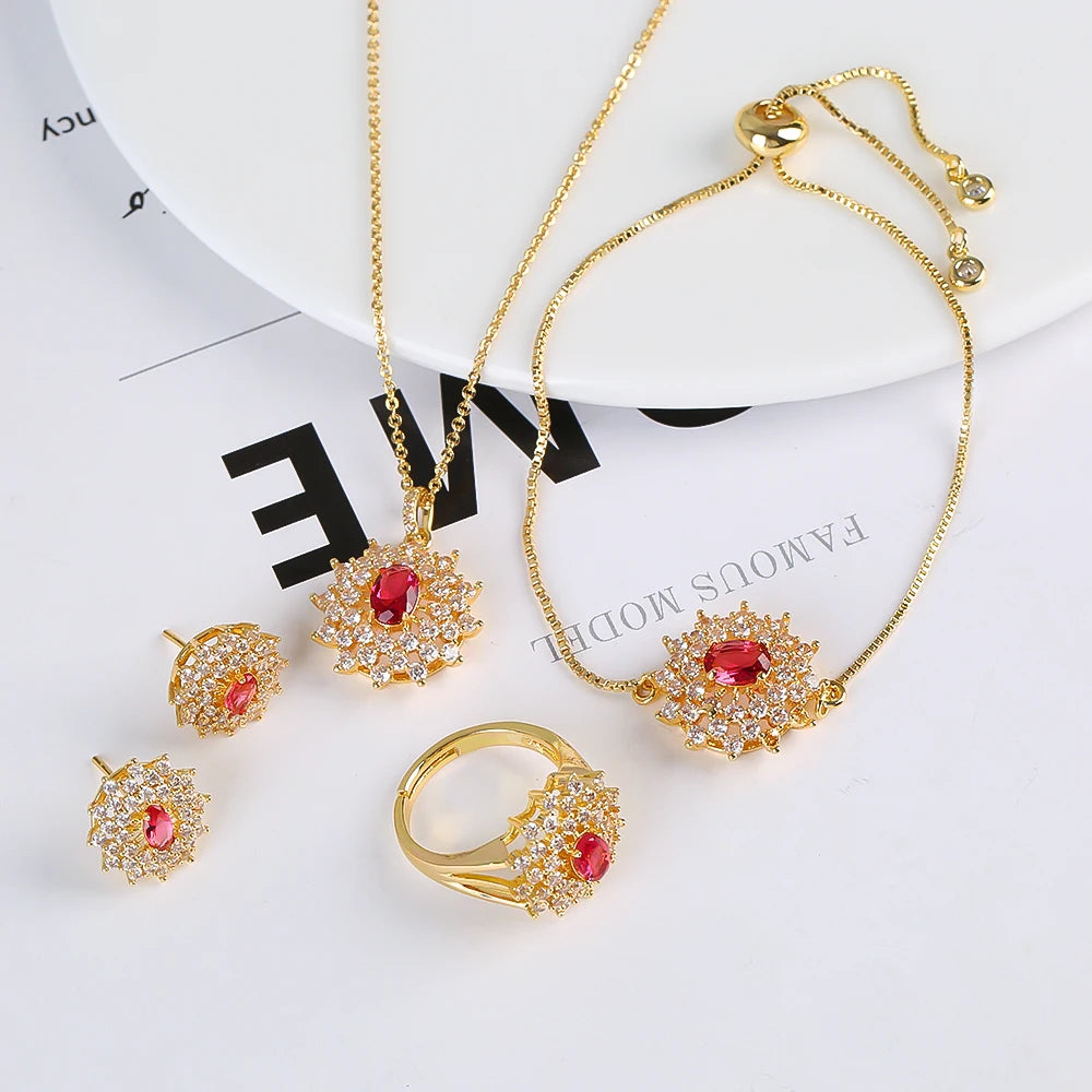 Snowflake Zircon Jewelry Set – 4-Piece (Necklace, Bracelet, Earrings, Ring) – Classic Luxury Gift MLADC & P