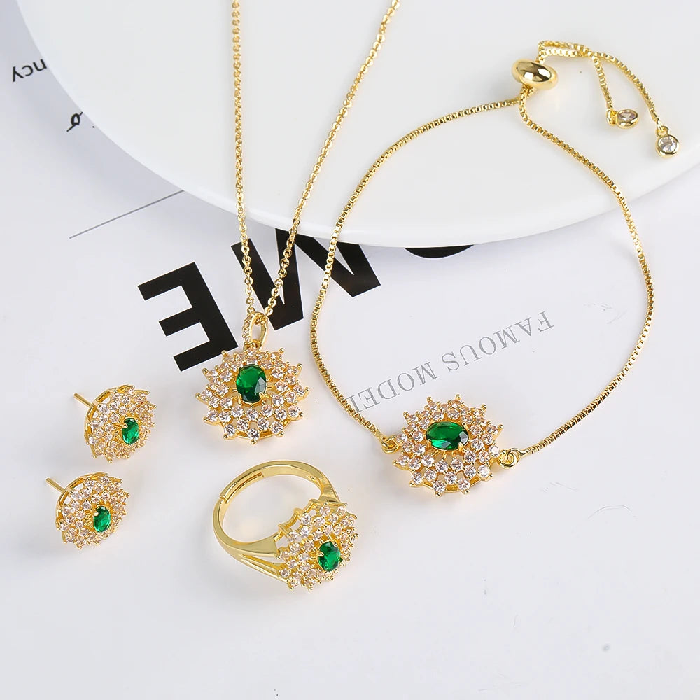 Snowflake Zircon Jewelry Set – 4-Piece (Necklace, Bracelet, Earrings, Ring) – Classic Luxury Gift MLADC & P
