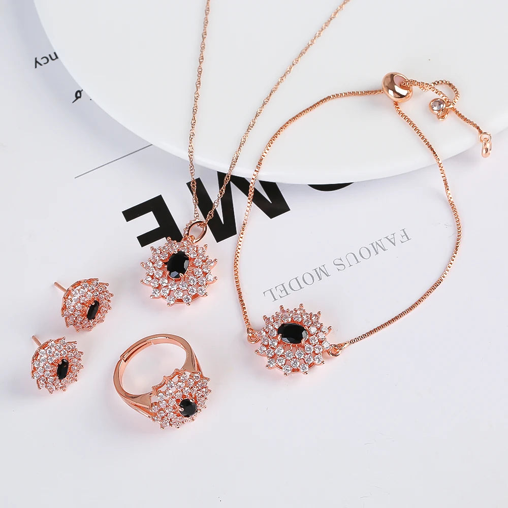 Snowflake Zircon Jewelry Set – 4-Piece (Necklace, Bracelet, Earrings, Ring) – Classic Luxury Gift MLADC & P