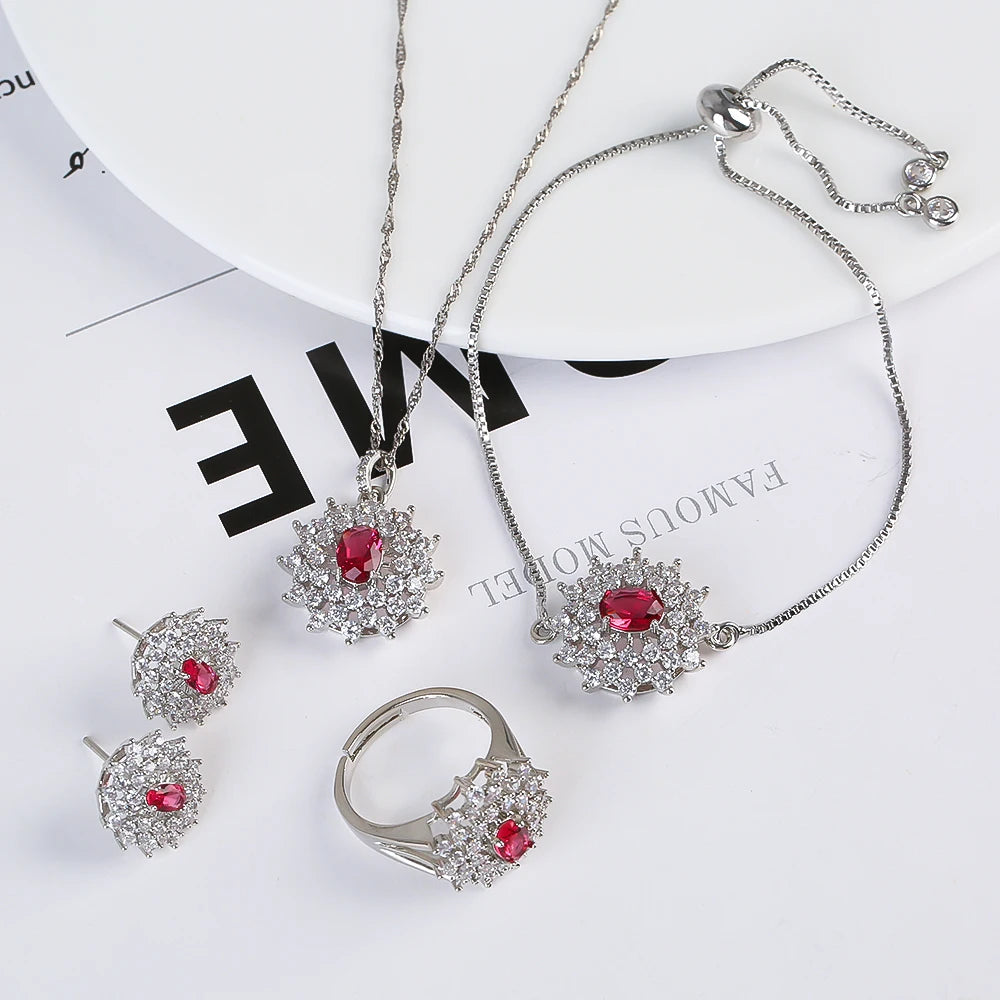 Snowflake Zircon Jewelry Set – 4-Piece (Necklace, Bracelet, Earrings, Ring) – Classic Luxury Gift MLADC & P