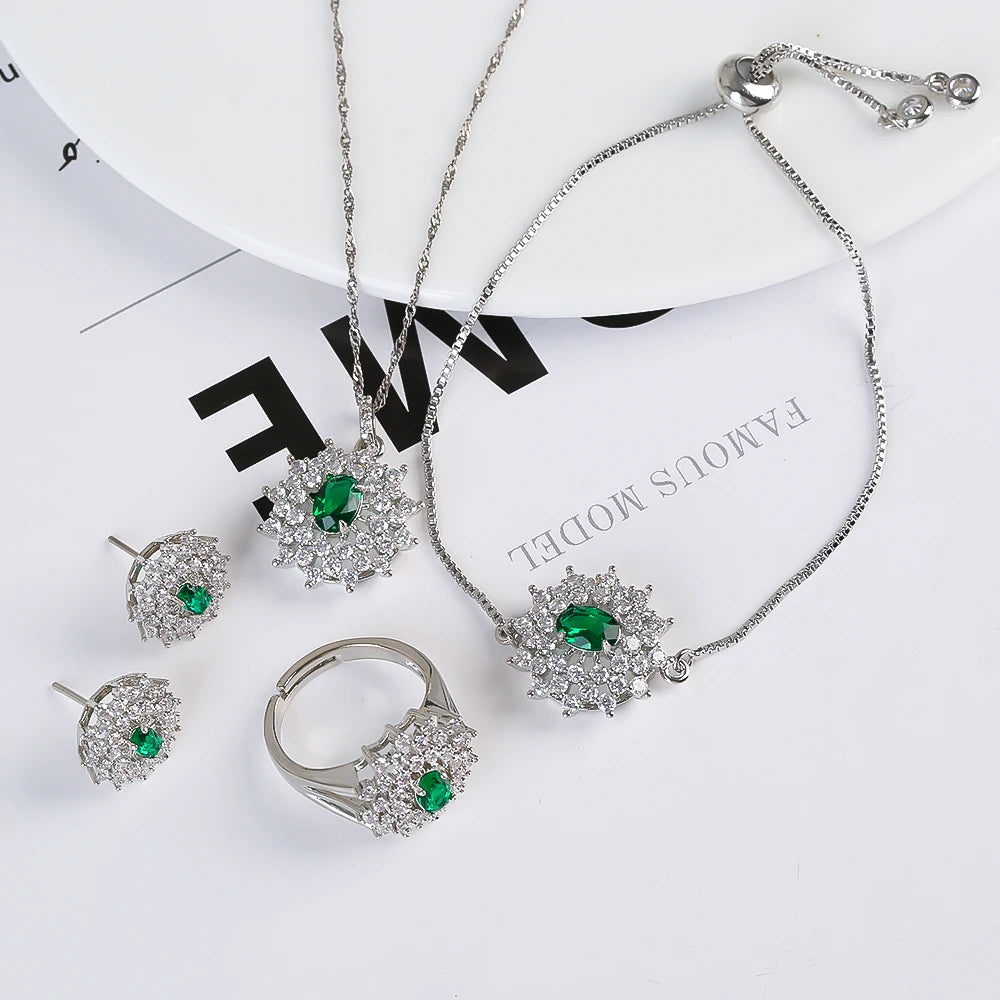 Snowflake Zircon Jewelry Set – 4-Piece (Necklace, Bracelet, Earrings, Ring) – Classic Luxury Gift MLADC & P