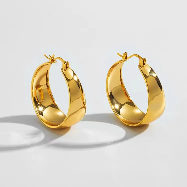 Gold Plated Wide Hoop Earrings