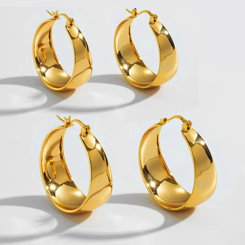 Gold Plated Wide Hoop Earrings