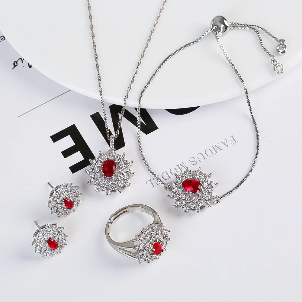 Snowflake Zircon Jewelry Set – 4-Piece (Necklace, Bracelet, Earrings, Ring) – Classic Luxury Gift MLADC & P