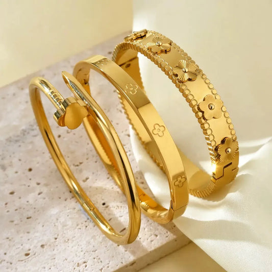18K Gold Plated Nail Bracelet with Zirconia