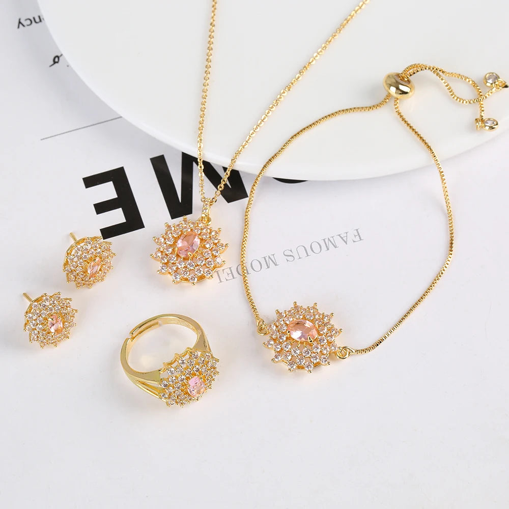 Snowflake Zircon Jewelry Set – 4-Piece (Necklace, Bracelet, Earrings, Ring) – Classic Luxury Gift MLADC & P