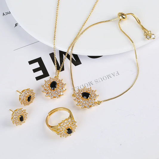 Snowflake Zircon Jewelry Set – 4-Piece (Necklace, Bracelet, Earrings, Ring) – Classic Luxury Gift MLADC & P