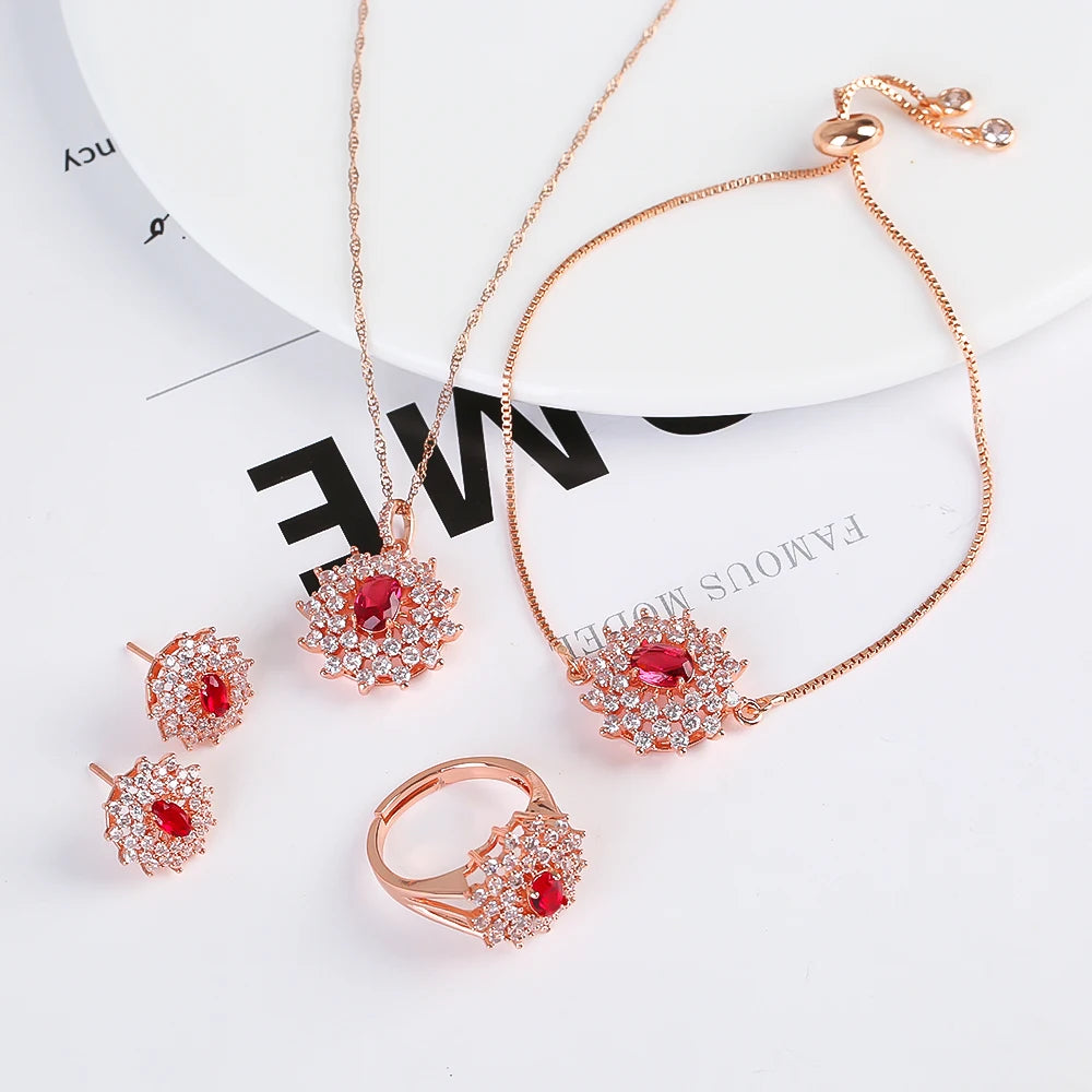 Snowflake Zircon Jewelry Set – 4-Piece (Necklace, Bracelet, Earrings, Ring) – Classic Luxury Gift MLADC & P