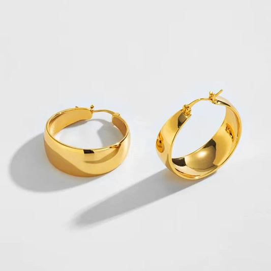 Gold Plated Wide Hoop Earrings