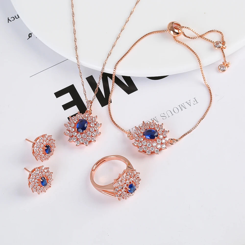 Snowflake Zircon Jewelry Set – 4-Piece (Necklace, Bracelet, Earrings, Ring) – Classic Luxury Gift MLADC & P
