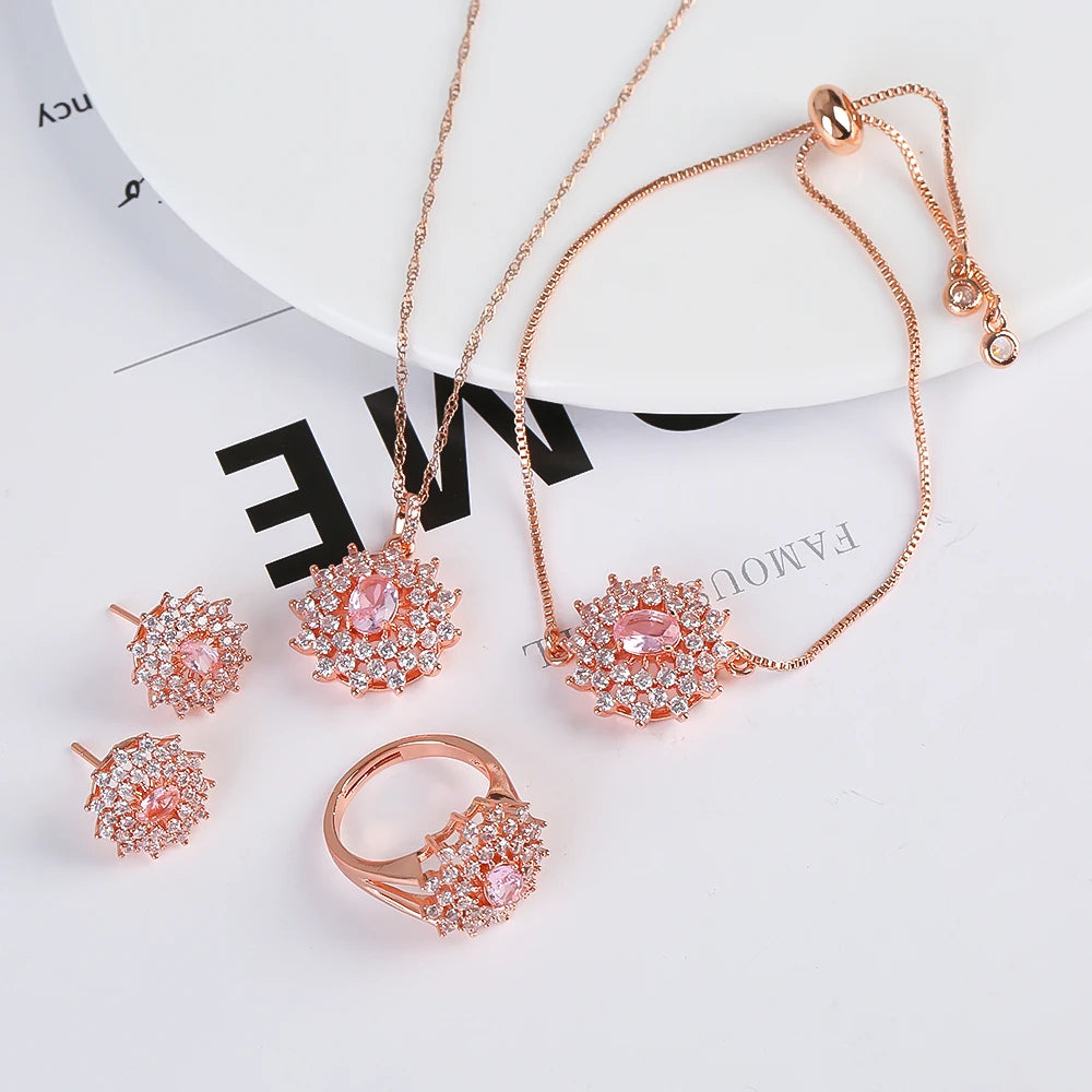 Snowflake Zircon Jewelry Set – 4-Piece (Necklace, Bracelet, Earrings, Ring) – Classic Luxury Gift MLADC & P