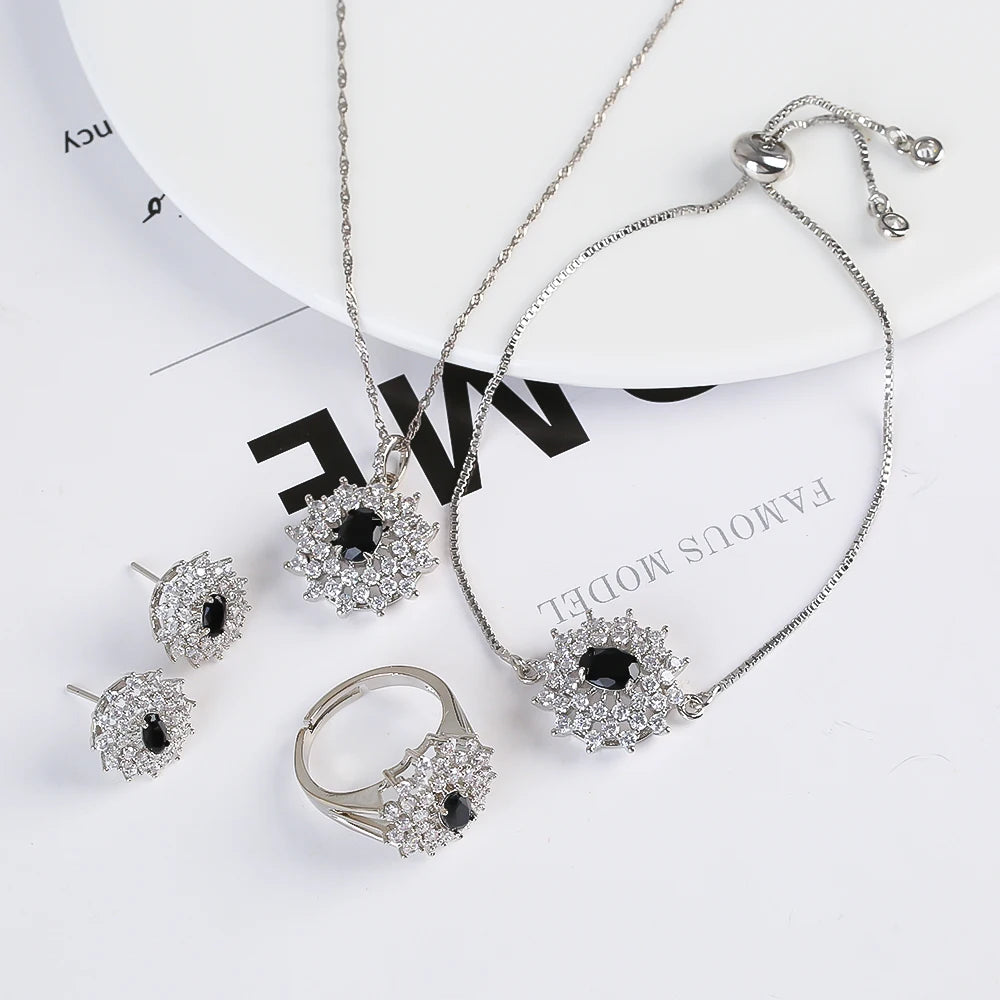 Snowflake Zircon Jewelry Set – 4-Piece (Necklace, Bracelet, Earrings, Ring) – Classic Luxury Gift MLADC & P