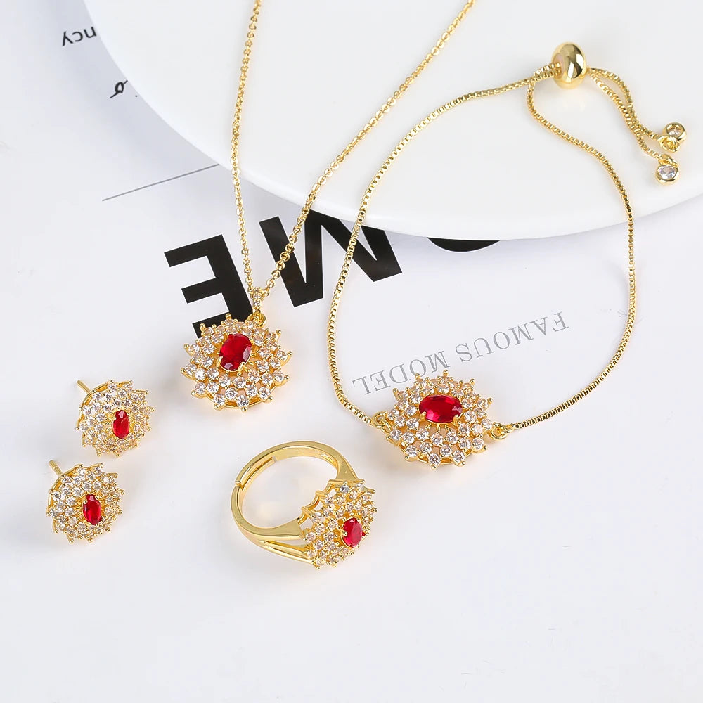 Snowflake Zircon Jewelry Set – 4-Piece (Necklace, Bracelet, Earrings, Ring) – Classic Luxury Gift MLADC & P