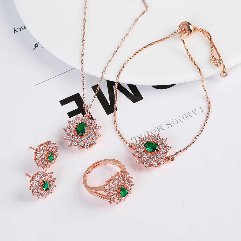 Snowflake Zircon Jewelry Set – 4-Piece (Necklace, Bracelet, Earrings, Ring) – Classic Luxury Gift MLADC & P