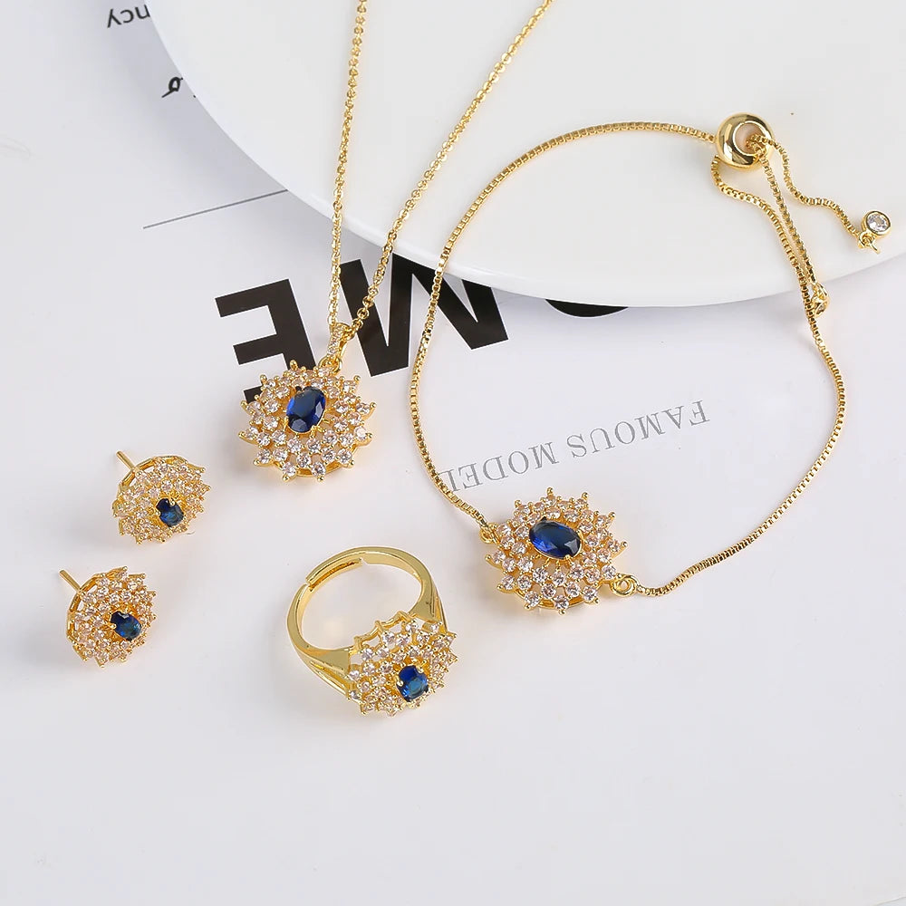 Snowflake Zircon Jewelry Set – 4-Piece (Necklace, Bracelet, Earrings, Ring) – Classic Luxury Gift MLADC & P