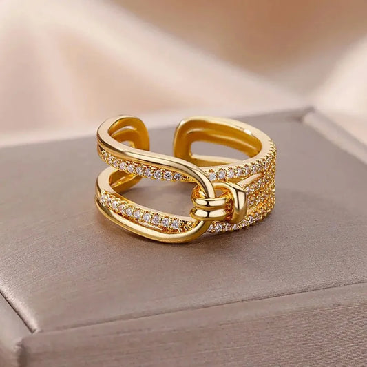 Gold Plated Double Layer Zircon Ring