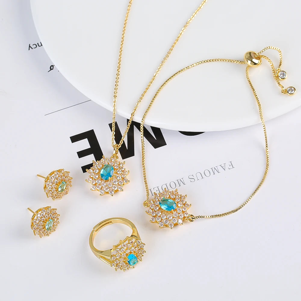 Snowflake Zircon Jewelry Set – 4-Piece (Necklace, Bracelet, Earrings, Ring) – Classic Luxury Gift MLADC & P